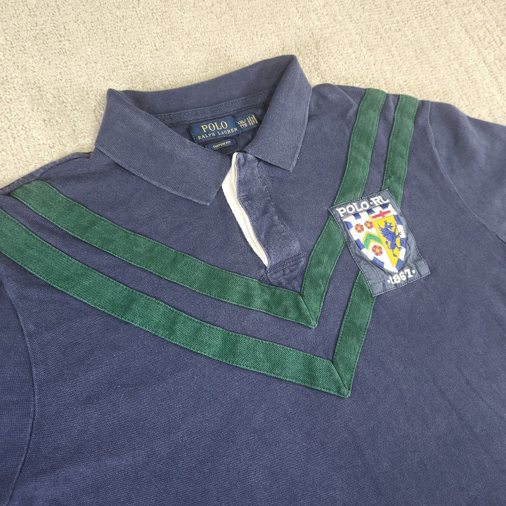 Polo Ralph Lauren Rugby Shirt Men XXL Dragon Crest Big Logo Blue Custom Fit Y2K